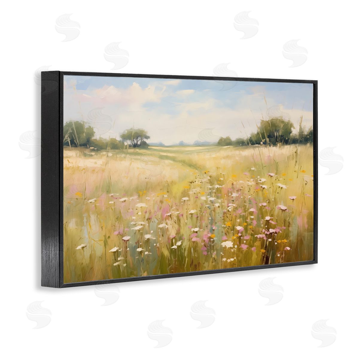 Faded Wildflower Field Black Frame Print Wall Art, Home Decor by LSR Design Studio
