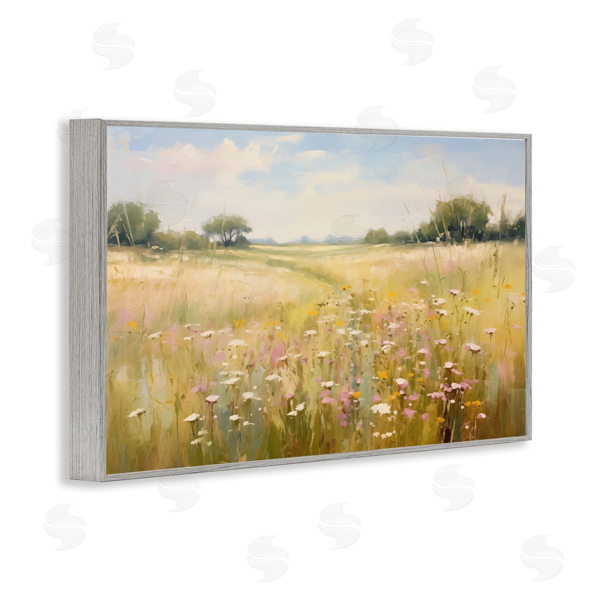 Faded Wildflower Field Grey Frame Print Wall Art, Home Decor by LSR Design Studio