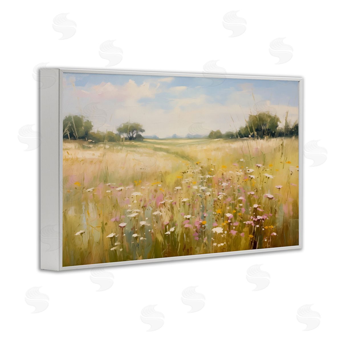 Faded Wildflower Field White Frame Print Wall Art, Home Decor by LSR Design Studio