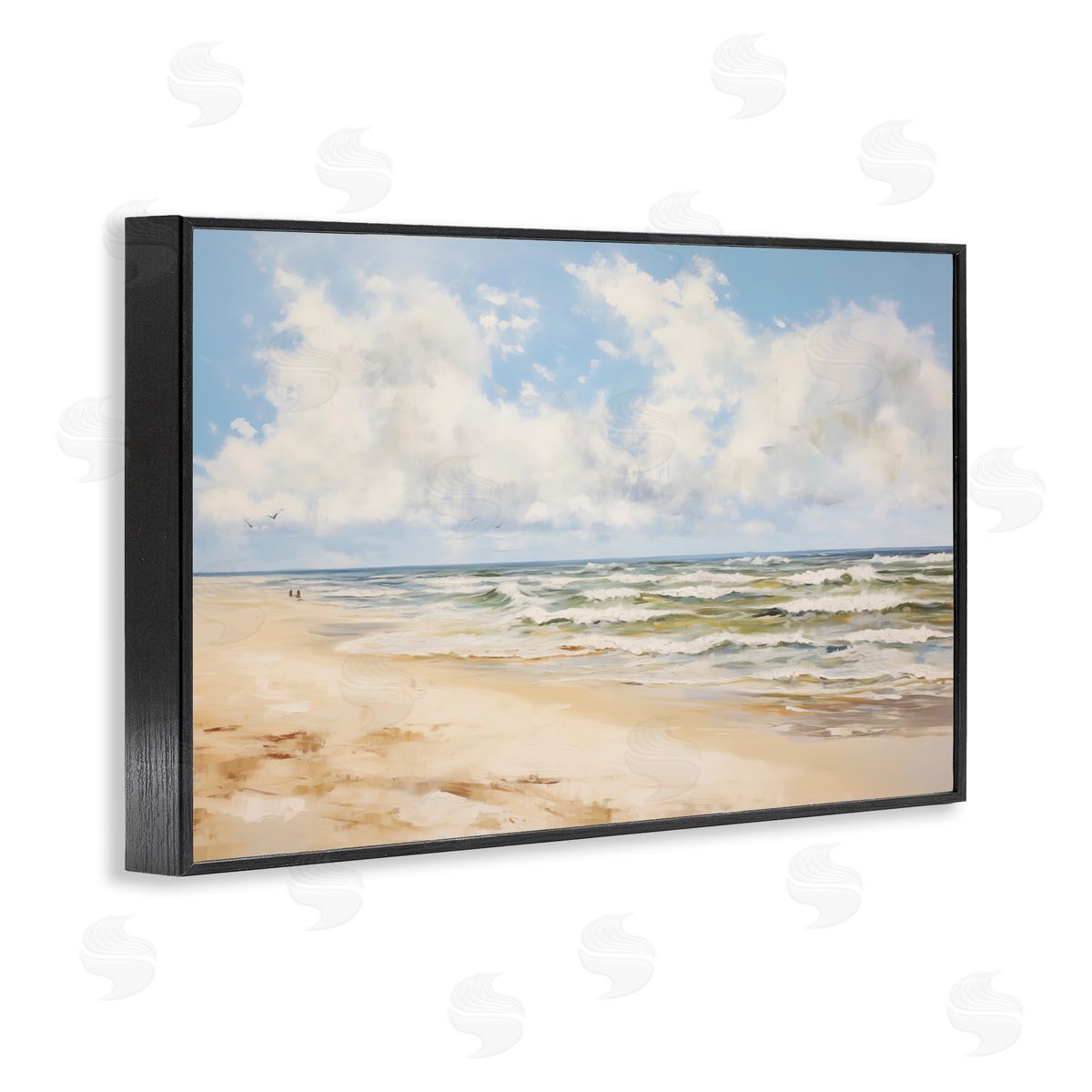 Cloudy Summer Beach Black Frame Print Wall Art, Home Decor by LSR Design Studio