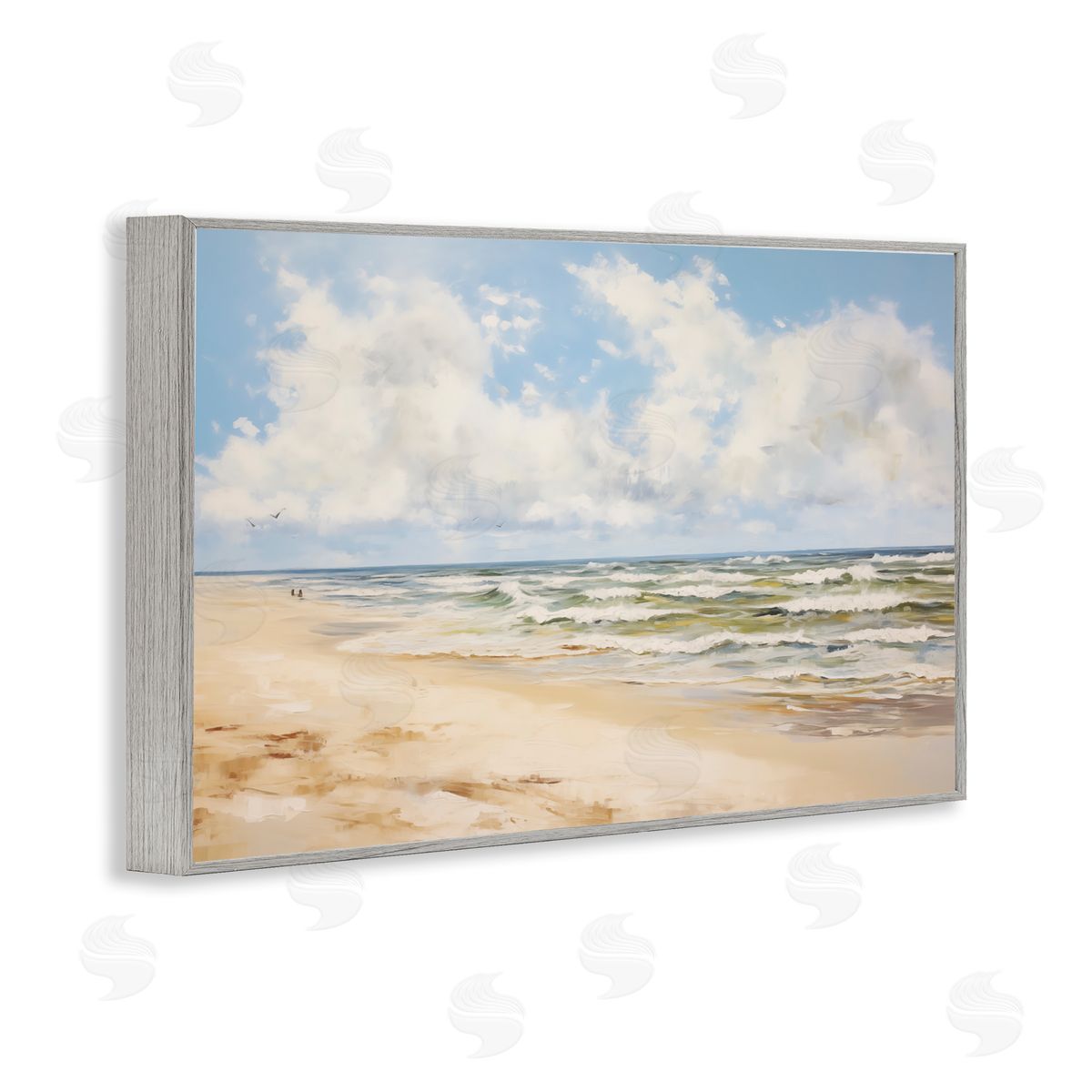 Cloudy Summer Beach Grey Frame Print Wall Art, Home Decor by LSR Design Studio