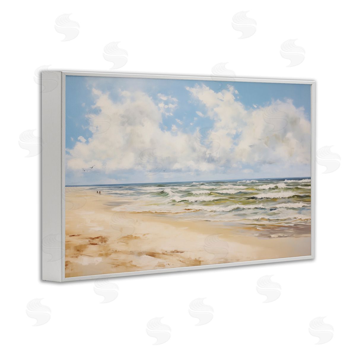 Cloudy Summer Beach White Frame Print Wall Art, Home Decor by LSR Design Studio