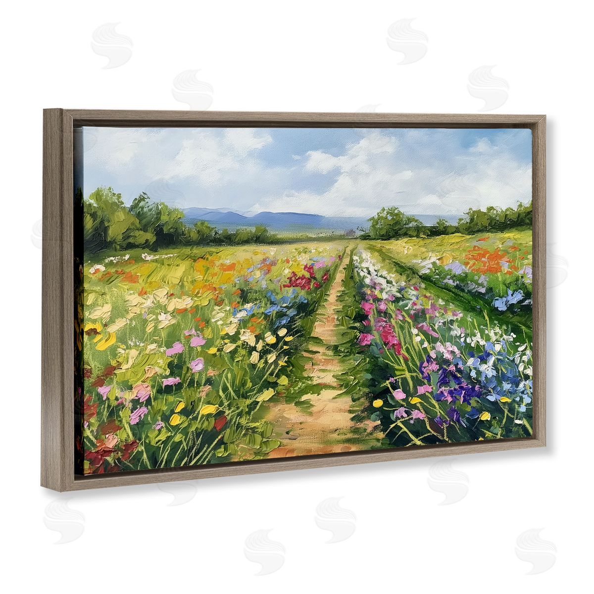 Bright Hued Wildflower Path Brown Floating Frame Canvas Wall Art, Home Decor by LSR Design Studio