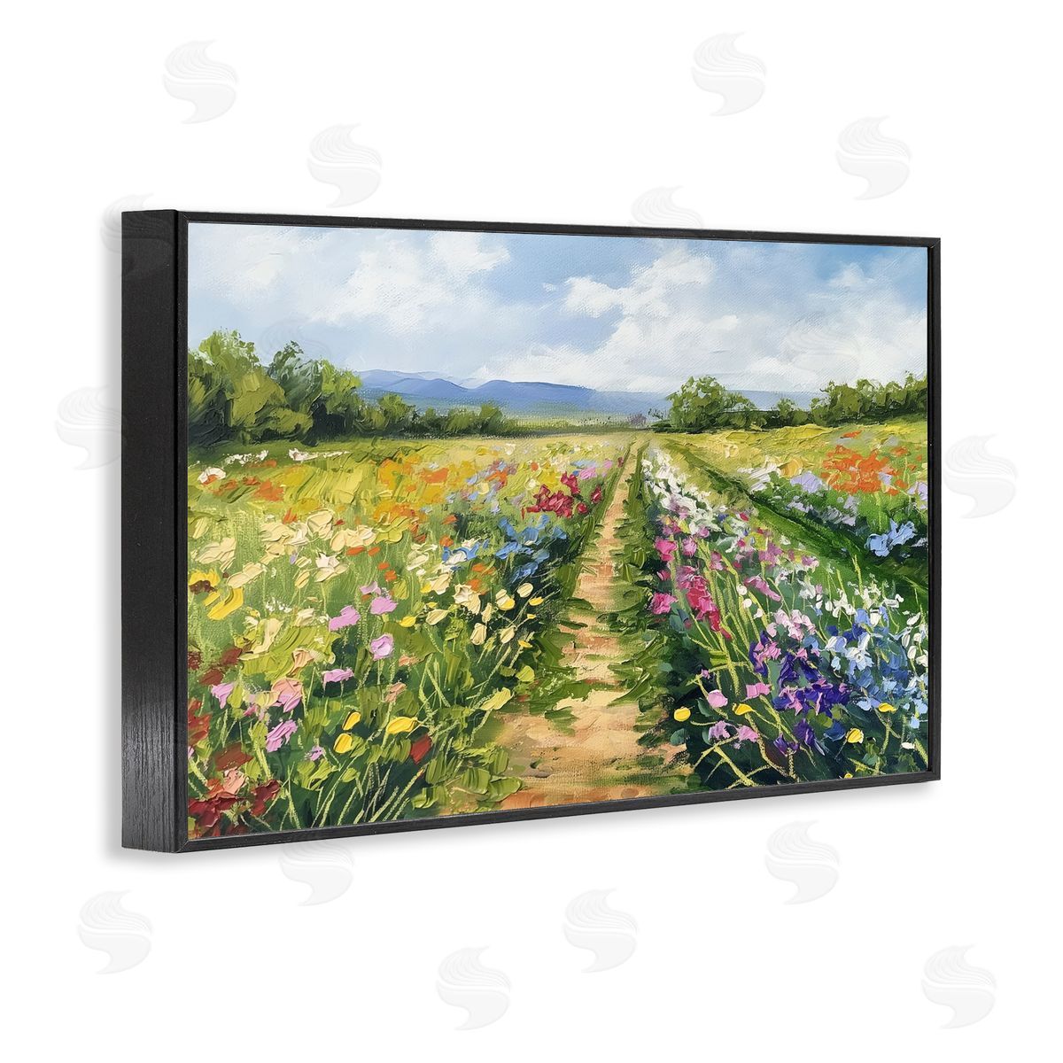 Bright Hued Wildflower Path Black Frame Print Wall Art, Home Decor by LSR Design Studio