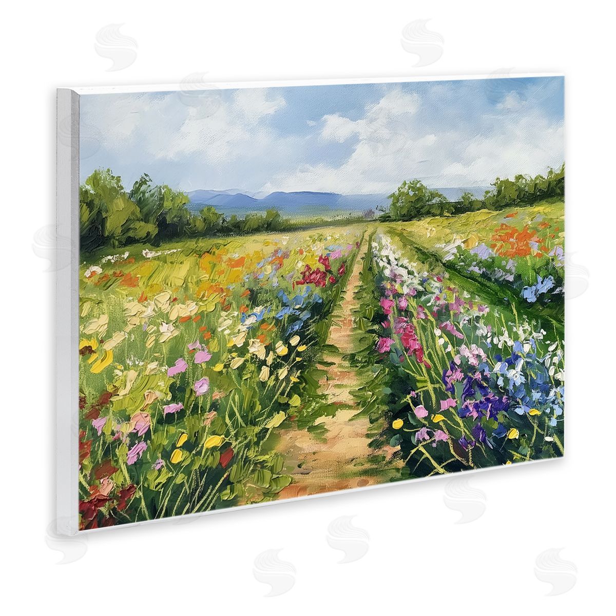 Bright Hued Wildflower Path Wood Plaque Wall Art, Home Decor by LSR Design Studio