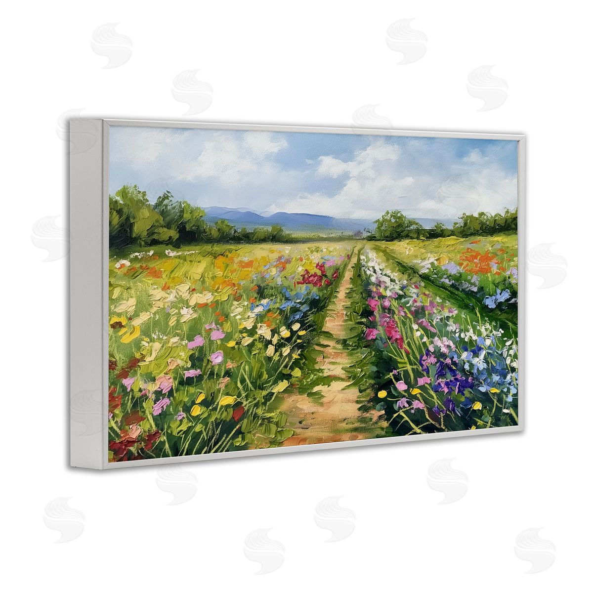 Bright Hued Wildflower Path White Frame Print Wall Art, Home Decor by LSR Design Studio