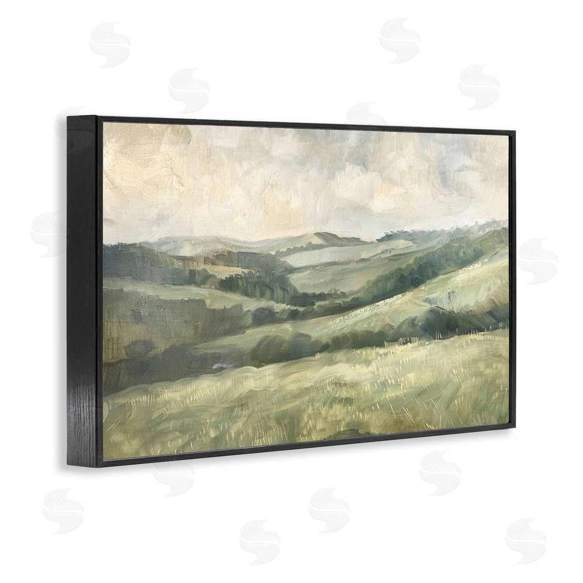 Green Hilly Landscape Black Frame Print Wall Art, Home Decor by LSR Design Studio