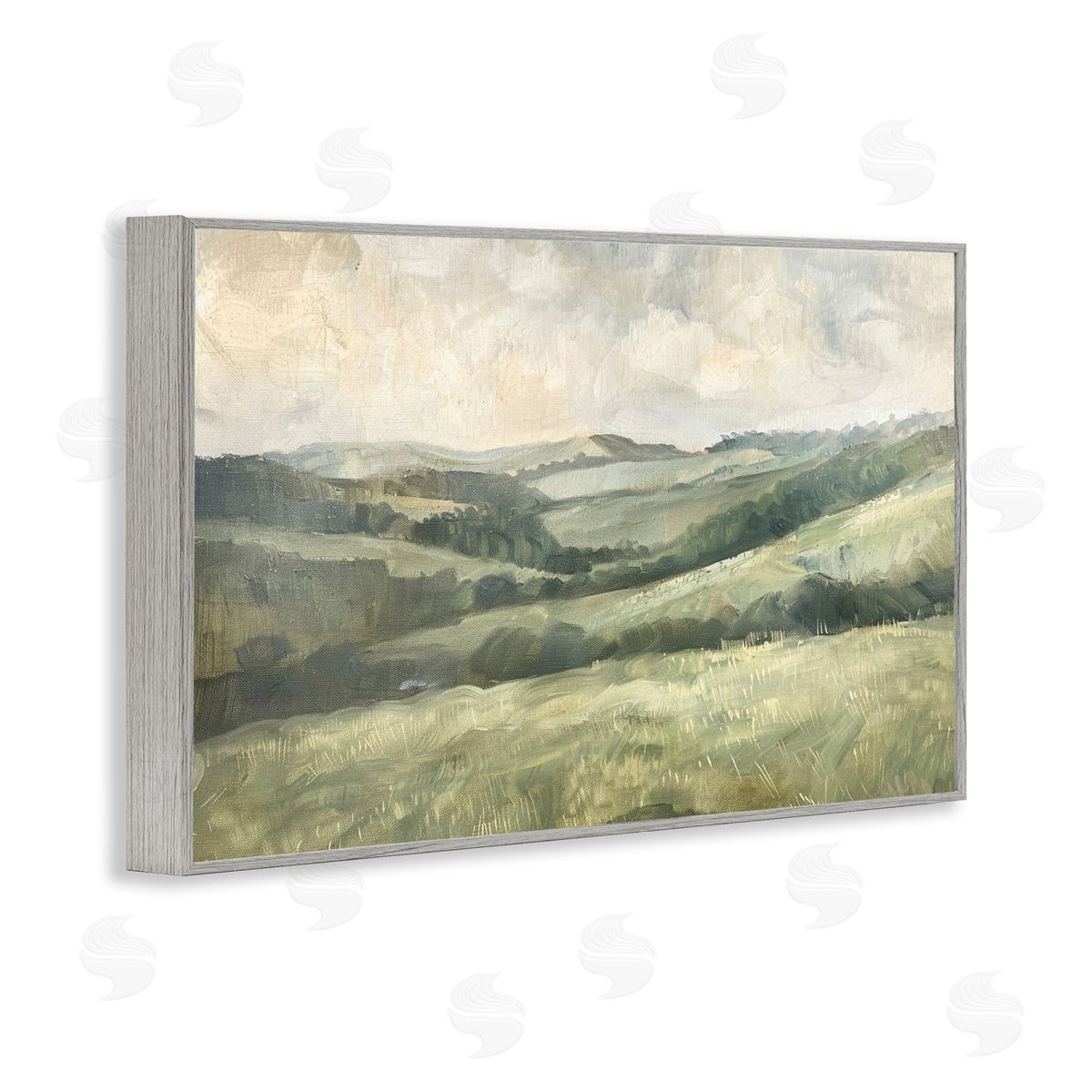 Green Hilly Landscape Grey Frame Print Wall Art, Home Decor by LSR Design Studio