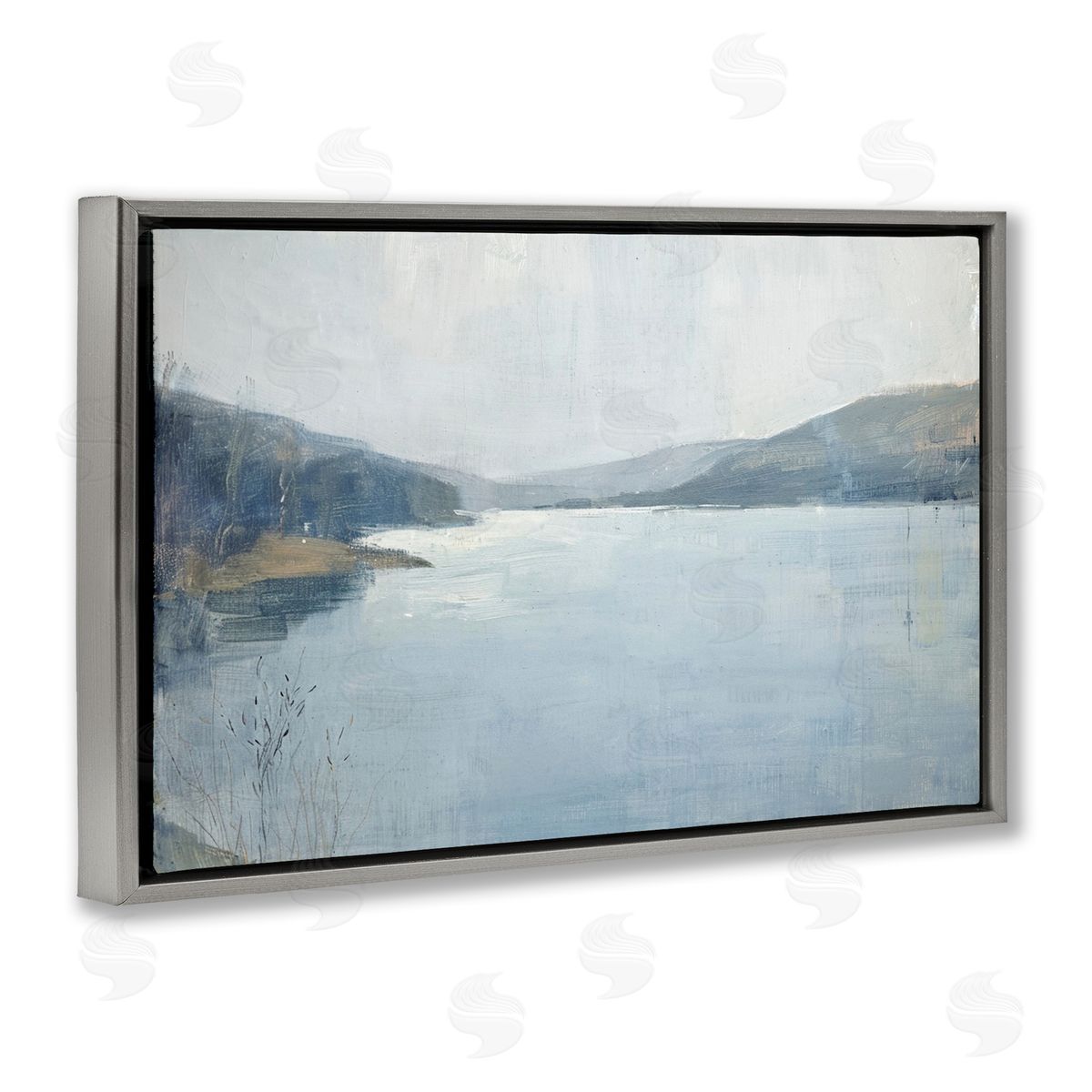 Faded Distant Mountains Grey Floating Frame Canvas Wall Art, Home Decor by LSR Design Studio