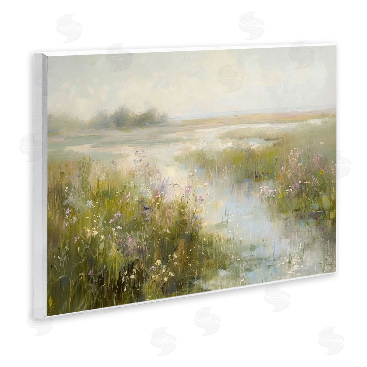 Spring River with Wild Blooms Wood Plaque Wall Art, Home Decor by LSR Design Studio