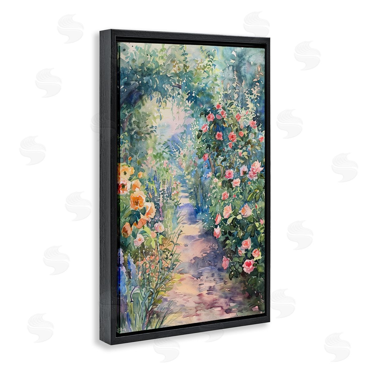 Spring Garden Archway Black Floating Frame Canvas Wall Art, Home Decor by LSR Design Studio