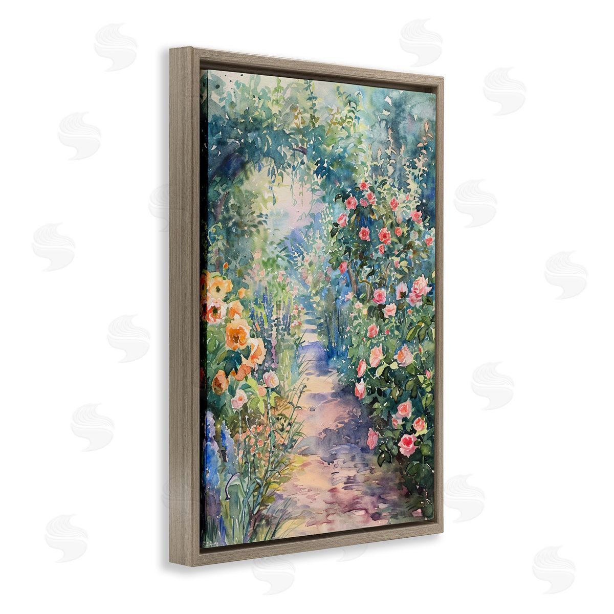 Spring Garden Archway Brown Floating Frame Canvas Wall Art, Home Decor by LSR Design Studio