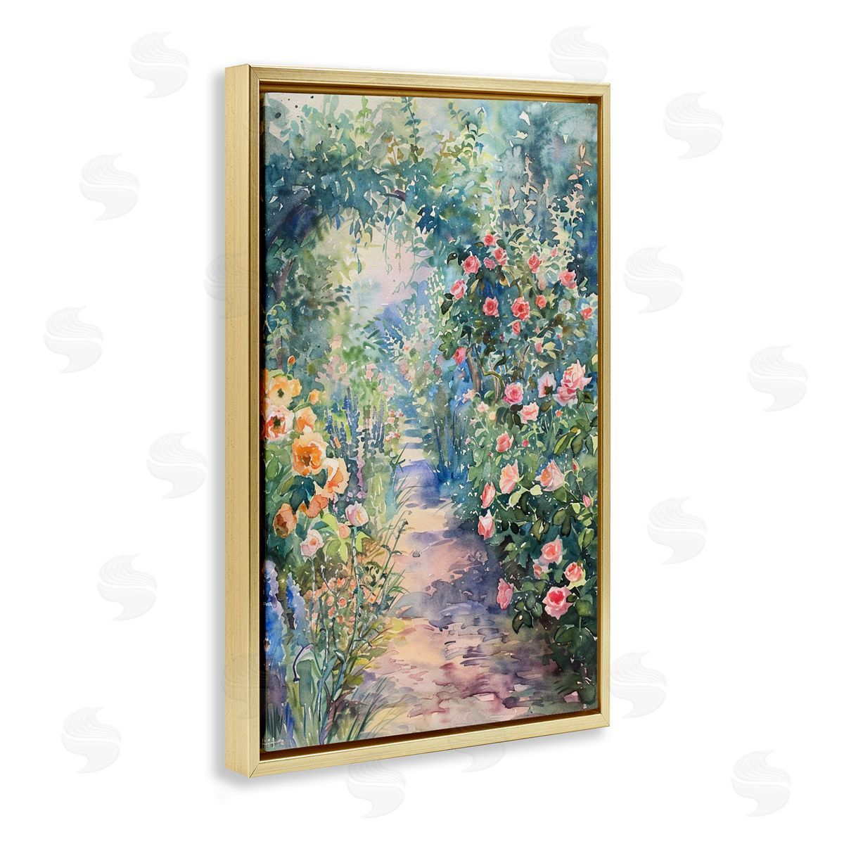 Spring Garden Archway Gold Floating Frame Canvas Wall Art, Home Decor by LSR Design Studio