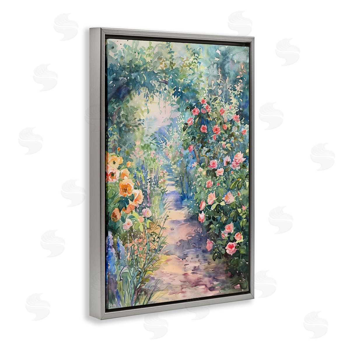 Spring Garden Archway Grey Floating Frame Canvas Wall Art, Home Decor by LSR Design Studio