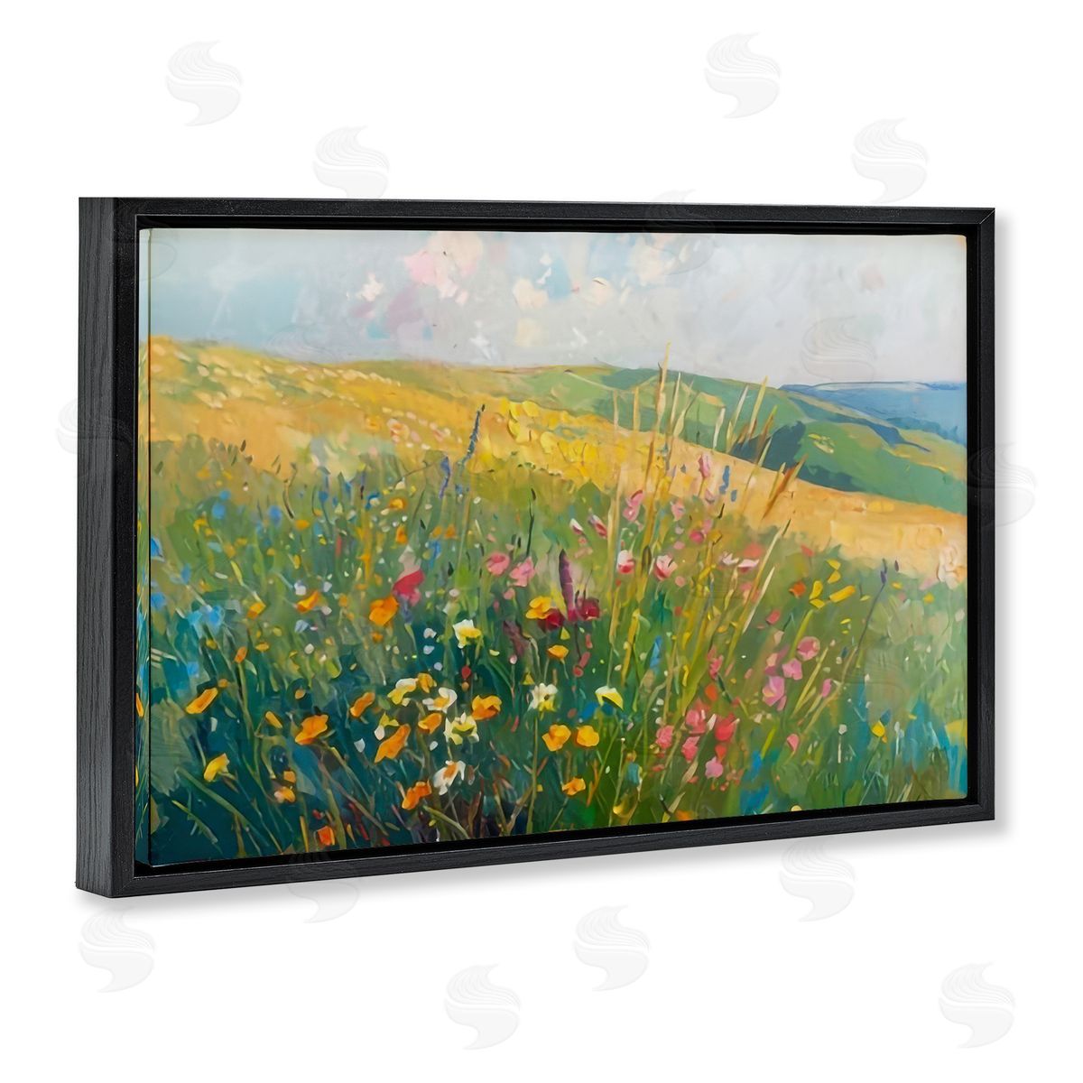 Wildflower Hills View Black Floating Frame Canvas Wall Art, Home Decor by LSR Design Studio