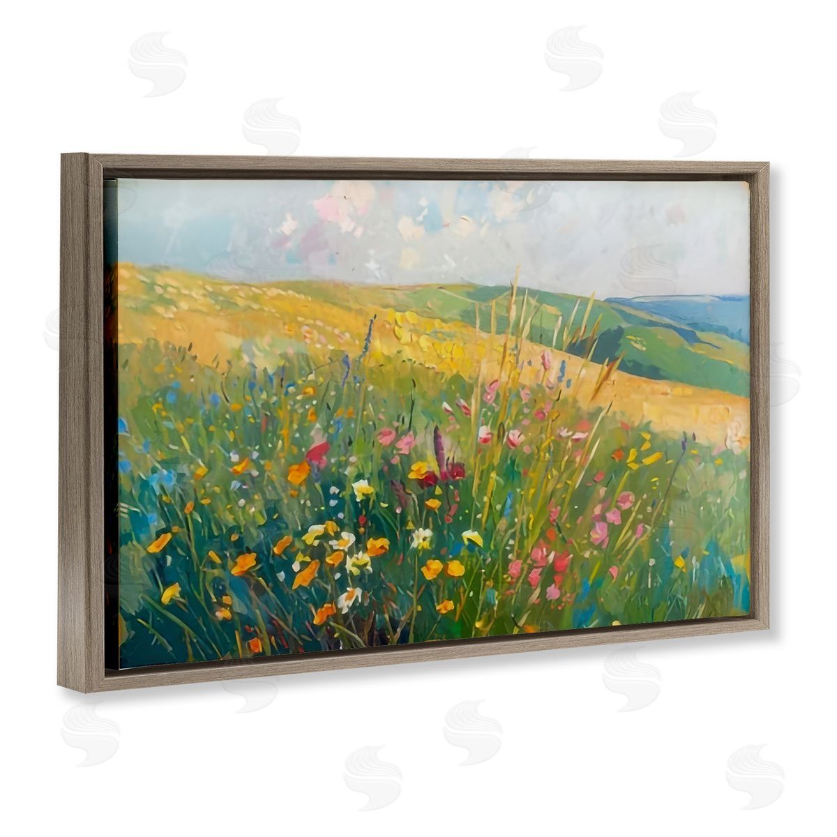 Wildflower Hills View Brown Floating Frame Canvas Wall Art, Home Decor by LSR Design Studio