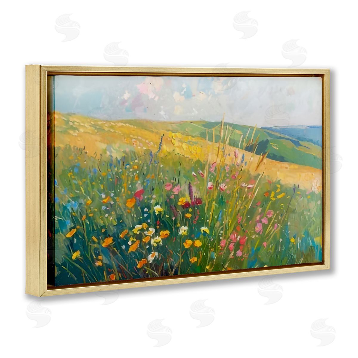 Wildflower Hills View Gold Floating Frame Canvas Wall Art, Home Decor by LSR Design Studio