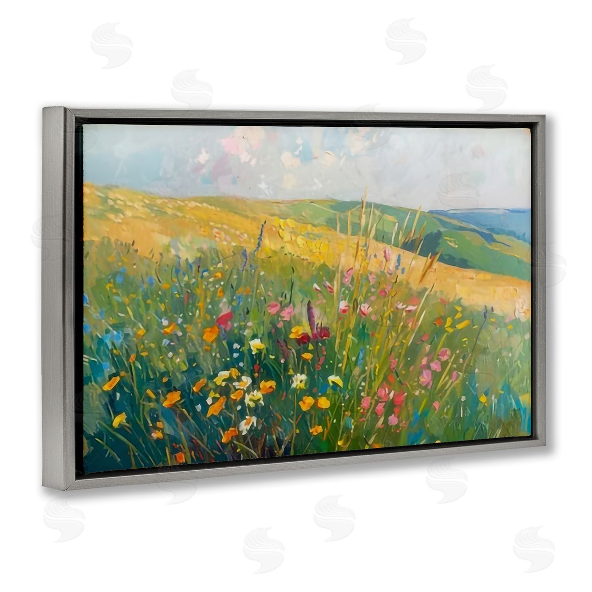 Wildflower Hills View Grey Floating Frame Canvas Wall Art, Home Decor by LSR Design Studio