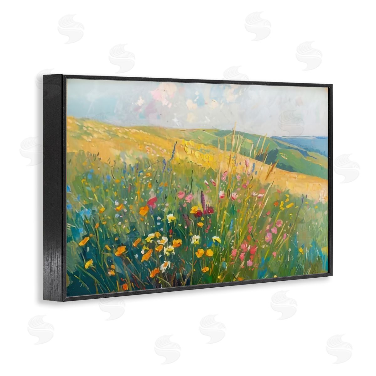 Wildflower Hills View Black Frame Print Wall Art, Home Decor by LSR Design Studio