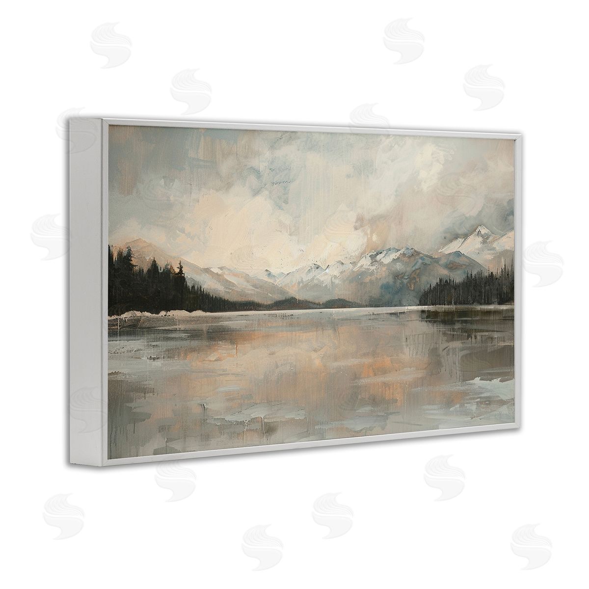 Frozen Lake Landscape White Frame Print Wall Art, Home Decor by LSR Design Studio
