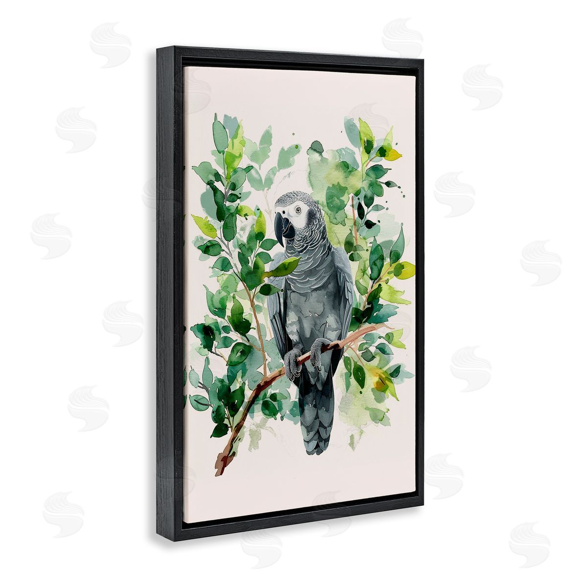 Tropical Perched Parrot Black Floating Frame Canvas Wall Art, Home Decor by LSR Design Studio