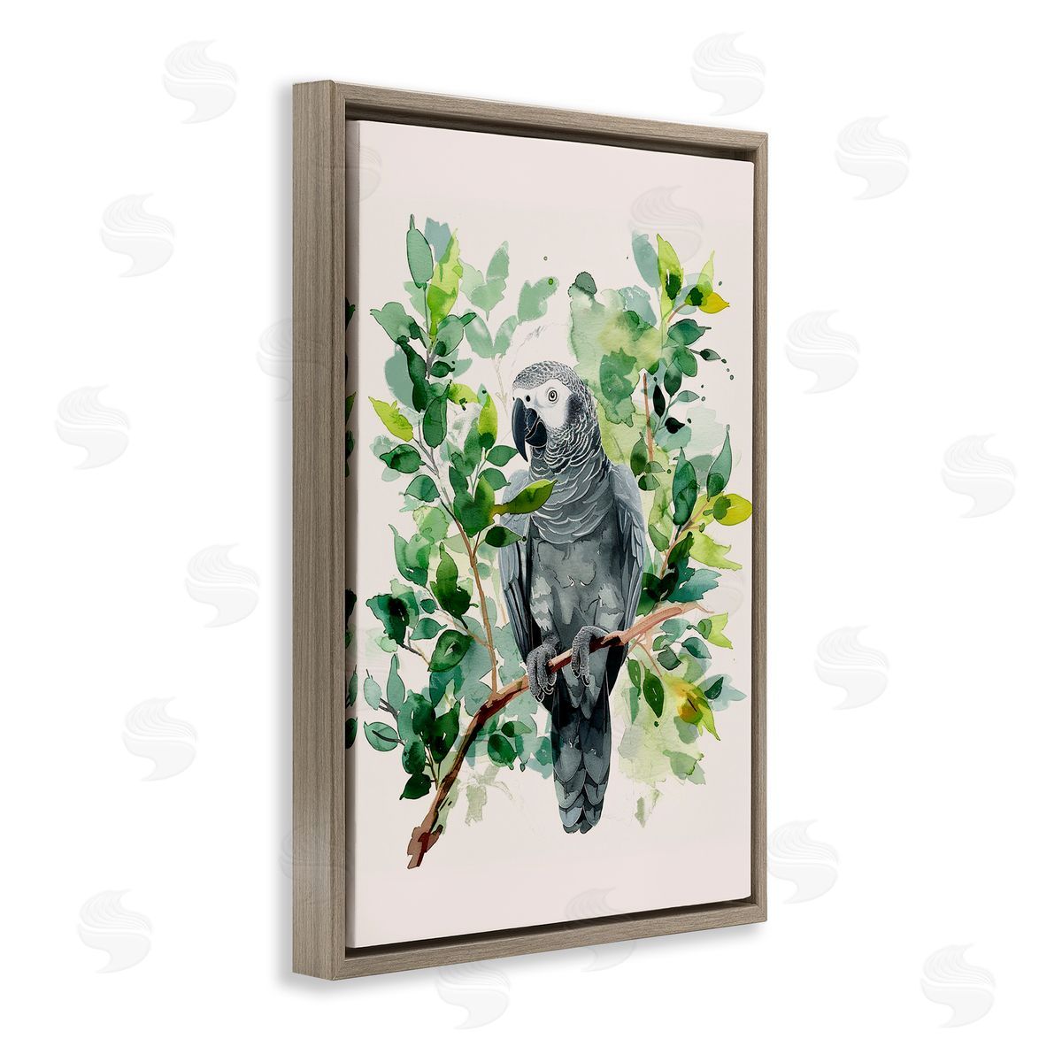 Tropical Perched Parrot Brown Floating Frame Canvas Wall Art, Home Decor by LSR Design Studio