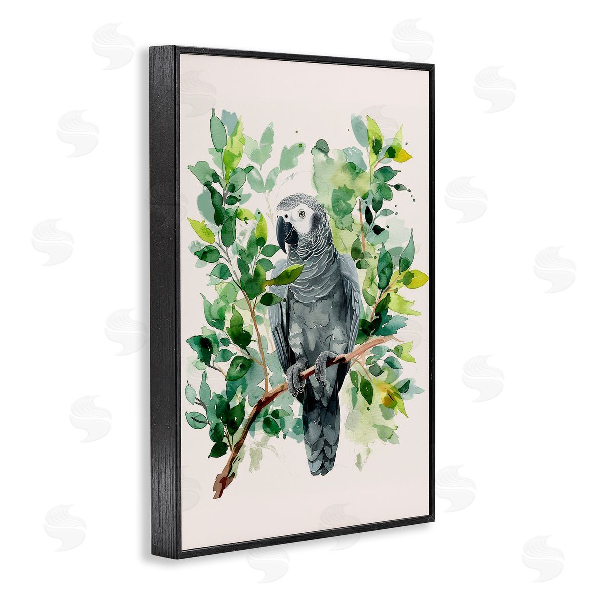 Tropical Perched Parrot Black Frame Print Wall Art, Home Decor by LSR Design Studio