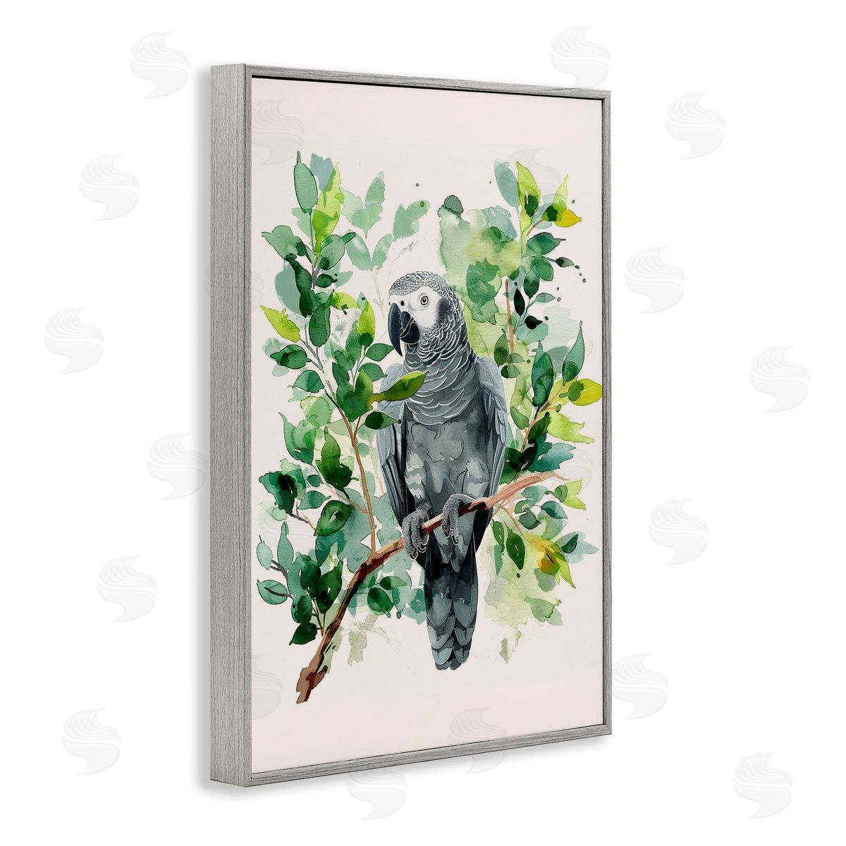 Tropical Perched Parrot Grey Frame Print Wall Art, Home Decor by LSR Design Studio