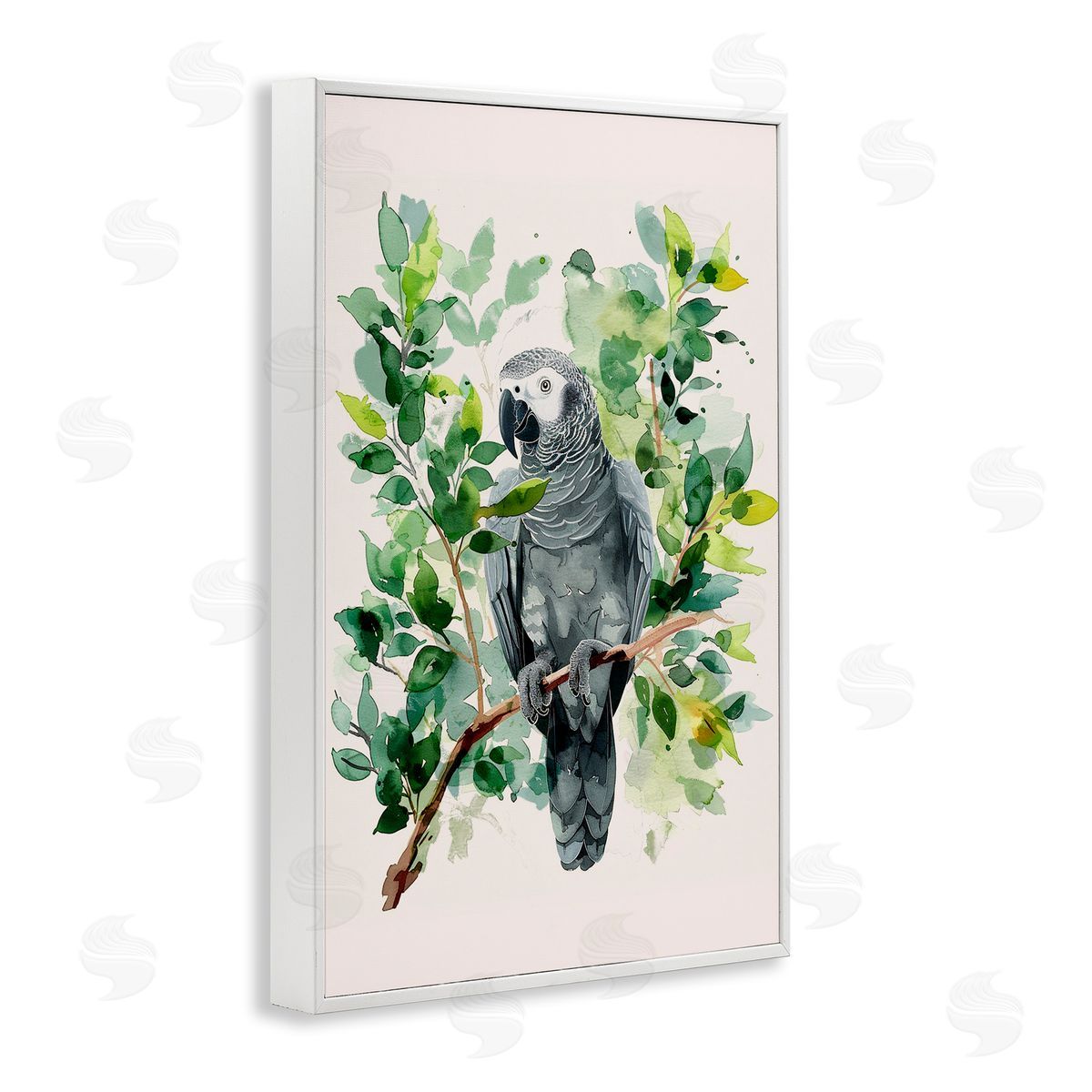Tropical Perched Parrot White Frame Print Wall Art, Home Decor by LSR Design Studio
