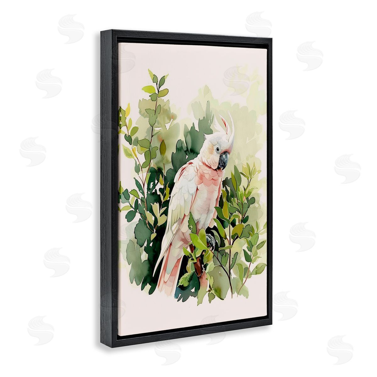 Tropical Parrot Cockatoo Black Floating Frame Canvas Wall Art, Home Decor by LSR Design Studio