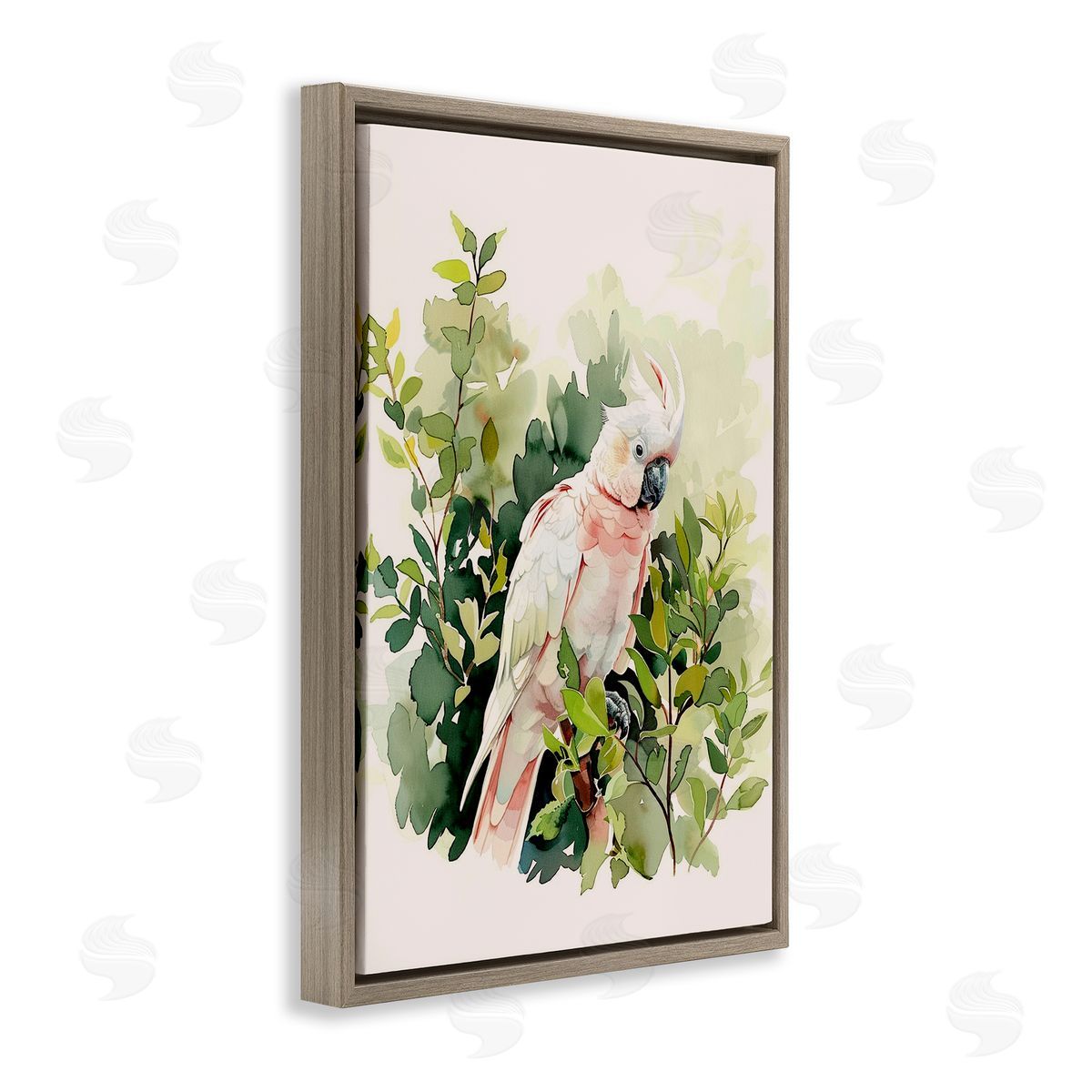 Tropical Parrot Cockatoo Brown Floating Frame Canvas Wall Art, Home Decor by LSR Design Studio