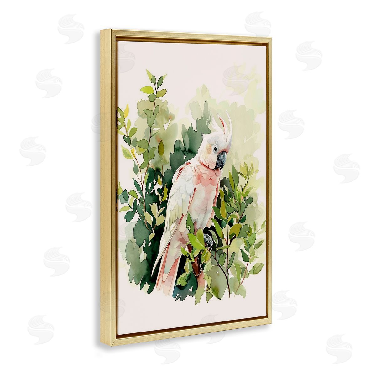 Tropical Parrot Cockatoo Gold Floating Frame Canvas Wall Art, Home Decor by LSR Design Studio