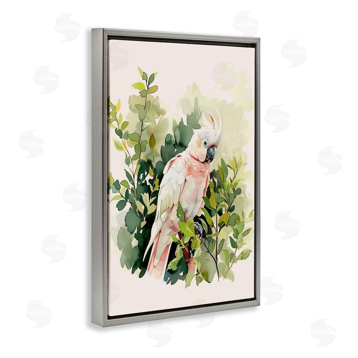 Tropical Parrot Cockatoo Grey Floating Frame Canvas Wall Art, Home Decor by LSR Design Studio