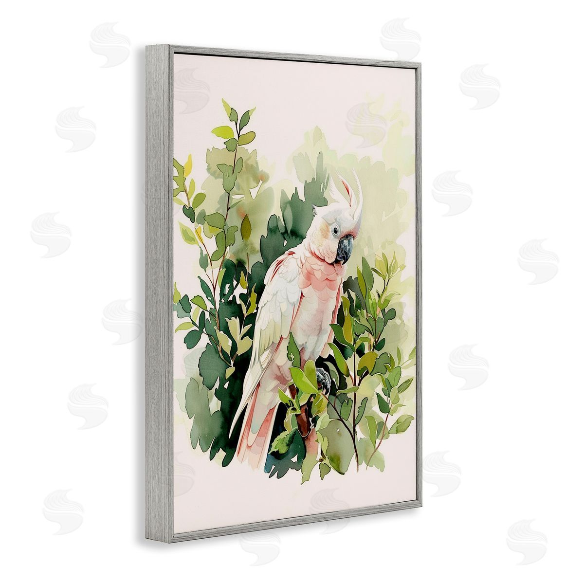 Tropical Parrot Cockatoo Grey Frame Print Wall Art, Home Decor by LSR Design Studio