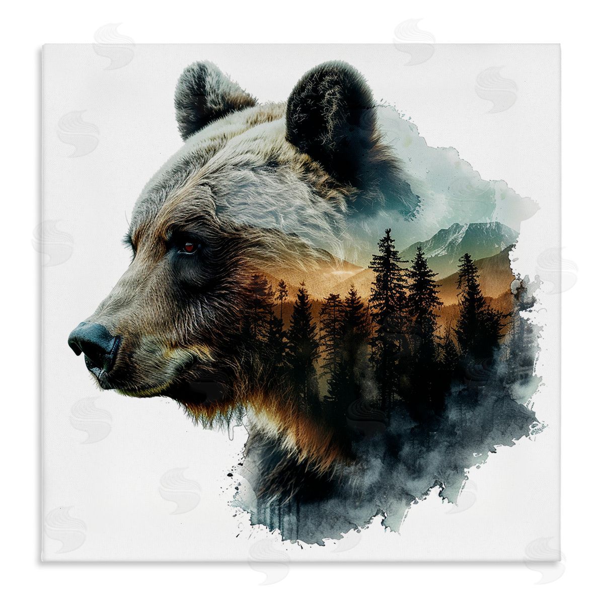 Bear Woodland Silhouette Canvas Wall Art, Home Decor by LSR Design Studio