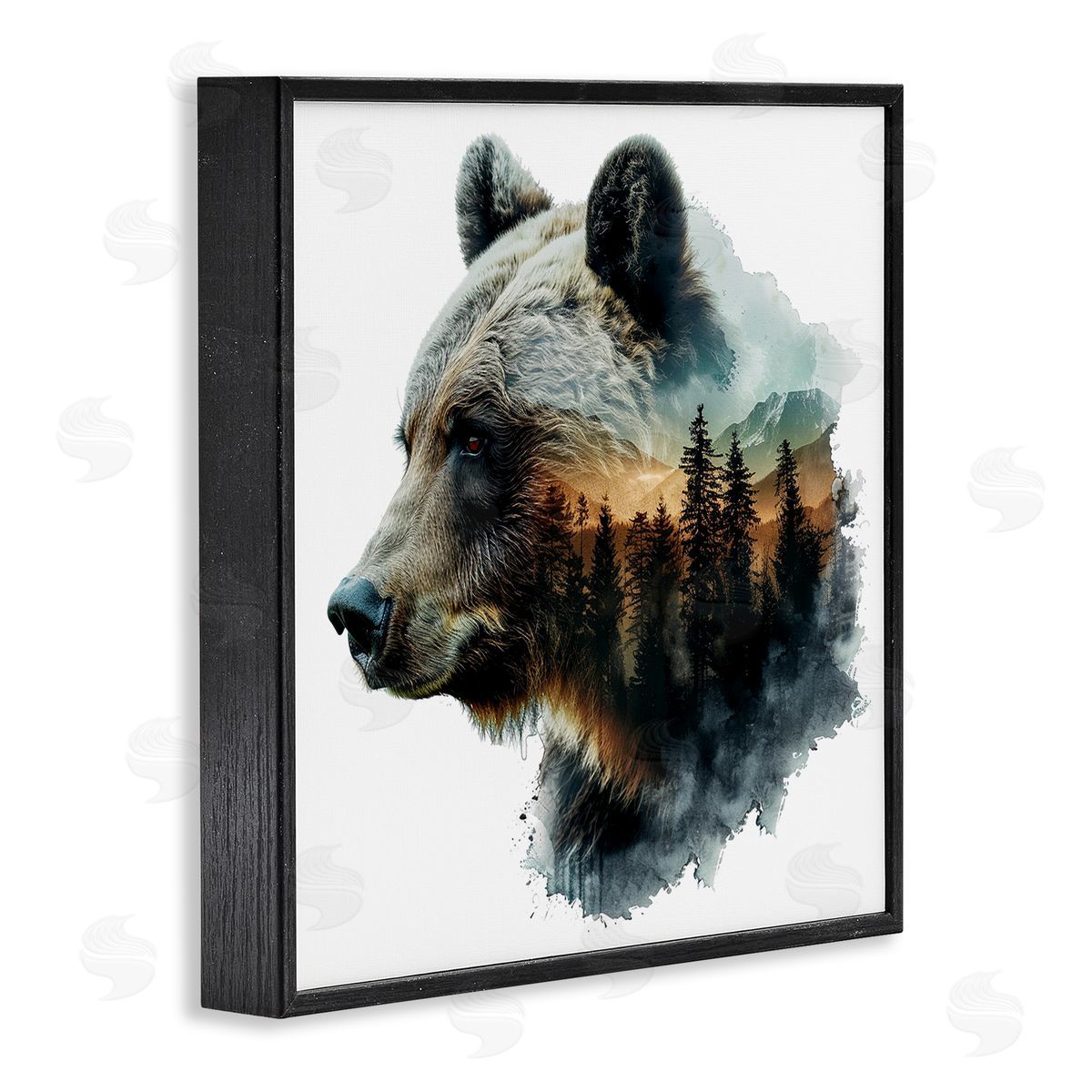 Bear Woodland Silhouette Black Frame Print Wall Art, Home Decor by LSR Design Studio