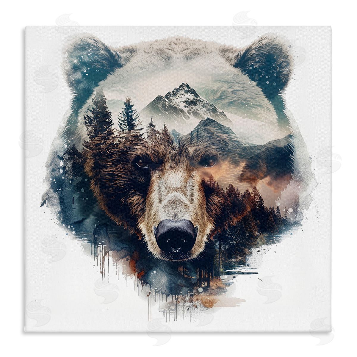 Bear Head Silhouette Canvas Wall Art, Home Decor by LSR Design Studio