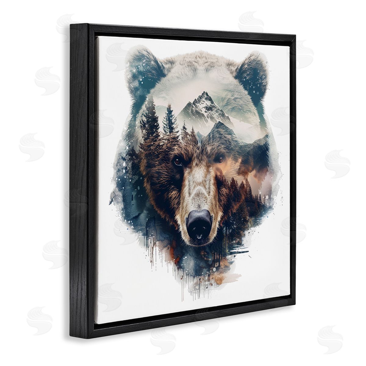 Bear Head Silhouette Black Floating Frame Canvas Wall Art, Home Decor by LSR Design Studio