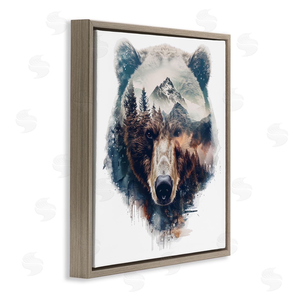 Bear Head Silhouette Brown Floating Frame Canvas Wall Art, Home Decor by LSR Design Studio