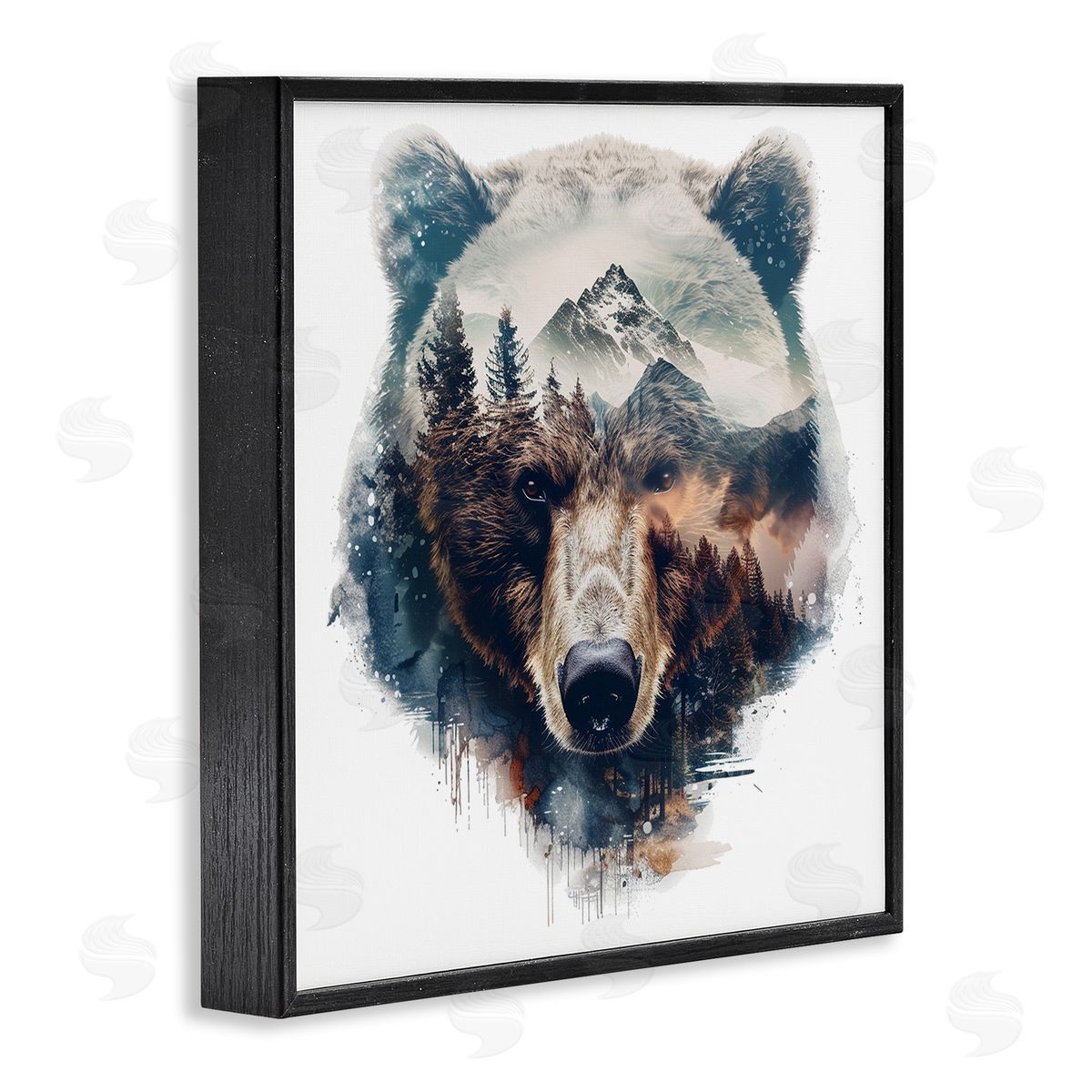 Bear Head Silhouette Black Frame Print Wall Art, Home Decor by LSR Design Studio