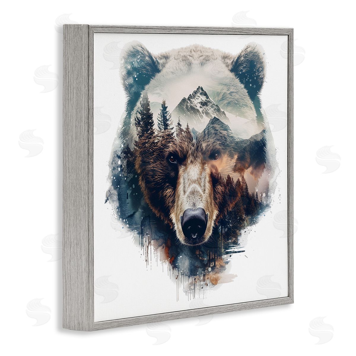 Bear Head Silhouette Grey Frame Print Wall Art, Home Decor by LSR Design Studio