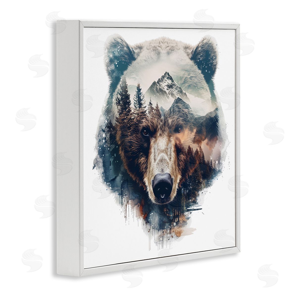 Bear Head Silhouette White Frame Print Wall Art, Home Decor by LSR Design Studio