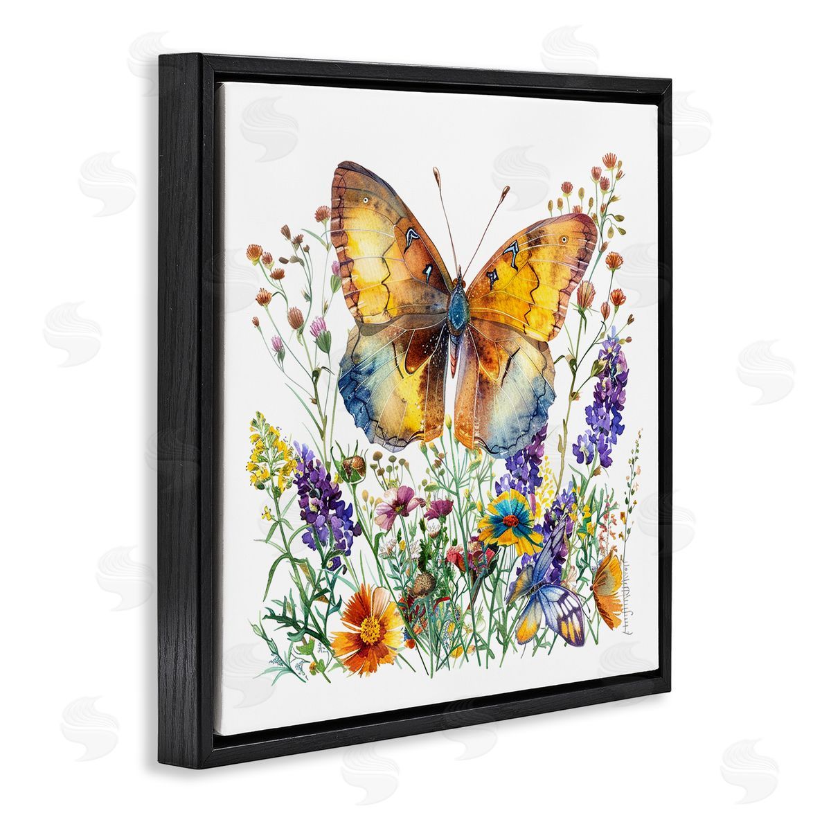 Mixed Butterfly Garden Black Floating Frame Canvas Wall Art, Home Decor by LSR Design Studio