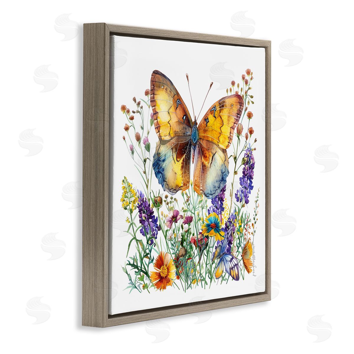 Mixed Butterfly Garden Brown Floating Frame Canvas Wall Art, Home Decor by LSR Design Studio