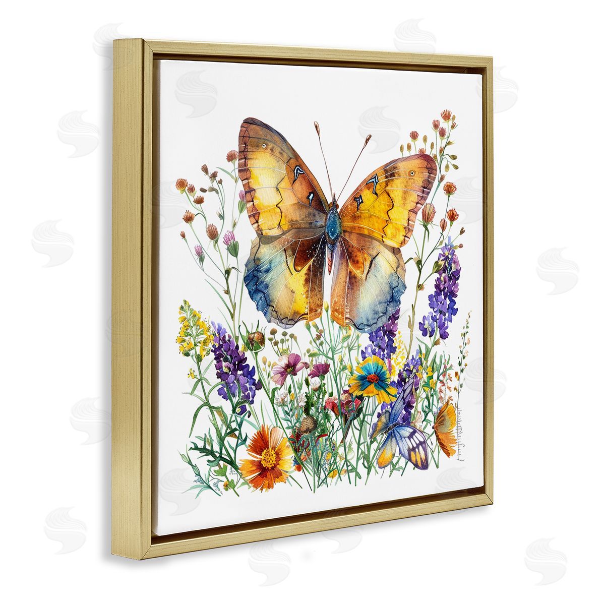 Mixed Butterfly Garden Gold Floating Frame Canvas Wall Art, Home Decor by LSR Design Studio