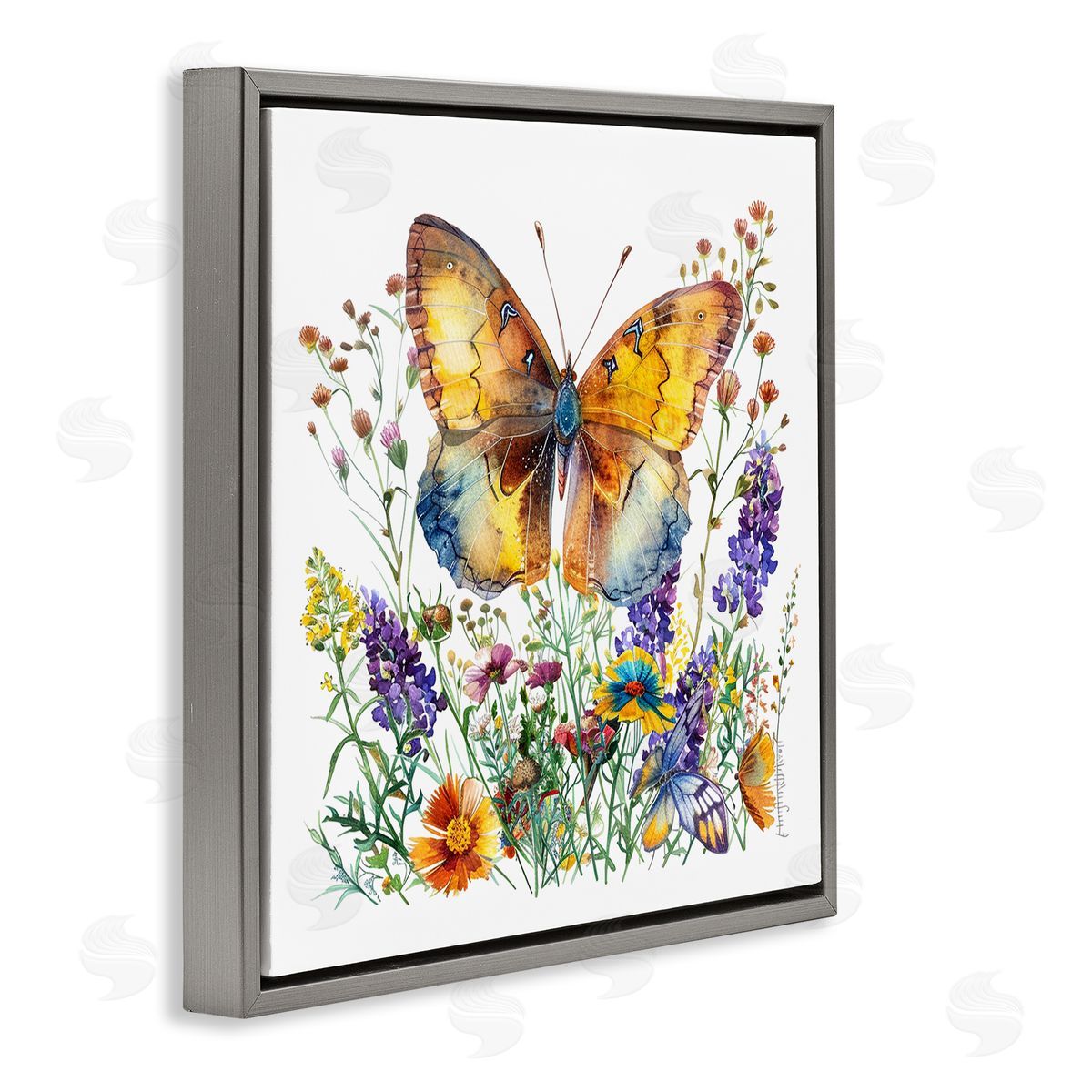 Mixed Butterfly Garden Grey Floating Frame Canvas Wall Art, Home Decor by LSR Design Studio