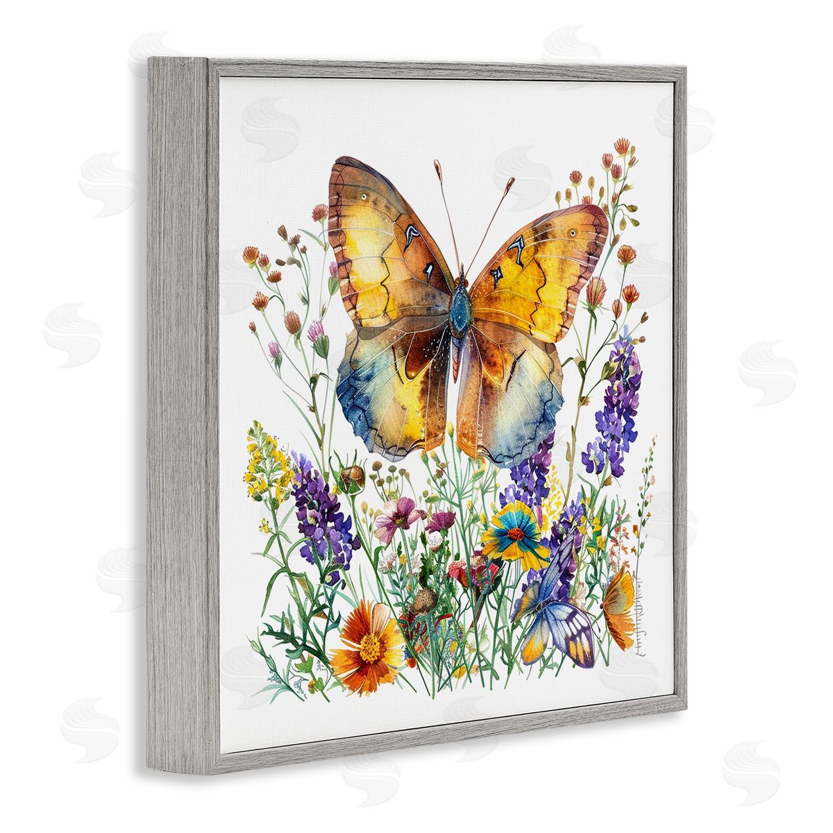 Mixed Butterfly Garden Grey Frame Print Wall Art, Home Decor by LSR Design Studio