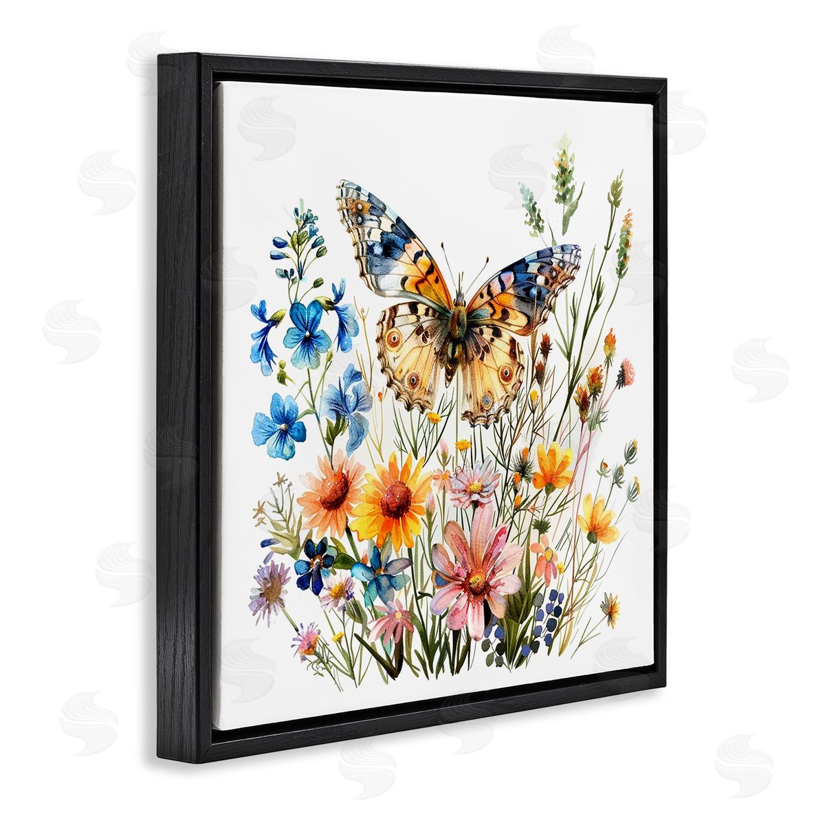 Spring Butterfly Garden Black Floating Frame Canvas Wall Art, Home Decor by LSR Design Studio
