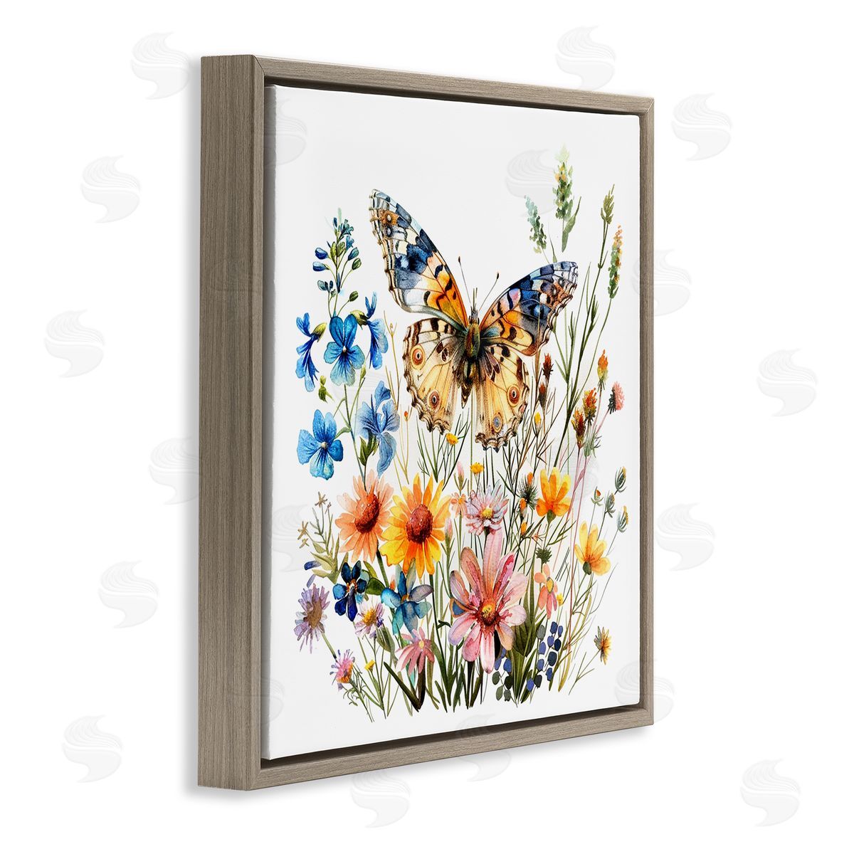 Spring Butterfly Garden Brown Floating Frame Canvas Wall Art, Home Decor by LSR Design Studio