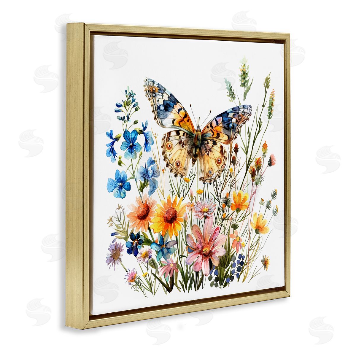 Spring Butterfly Garden Gold Floating Frame Canvas Wall Art, Home Decor by LSR Design Studio